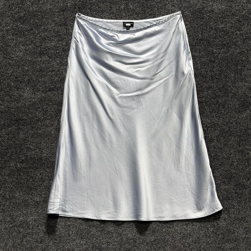 Club Monaco Skirt Womens 12 Blue Silk Satin A Line Midi Lightweight Solid